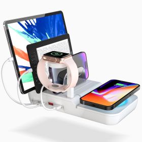 70W Charging Station For Multiple Devices, 5 In 1 Fast Charging Dock With 10W Max Wireless Charger And 4 Ports , 30W USB C PD Fast Charging For I (Color: White)